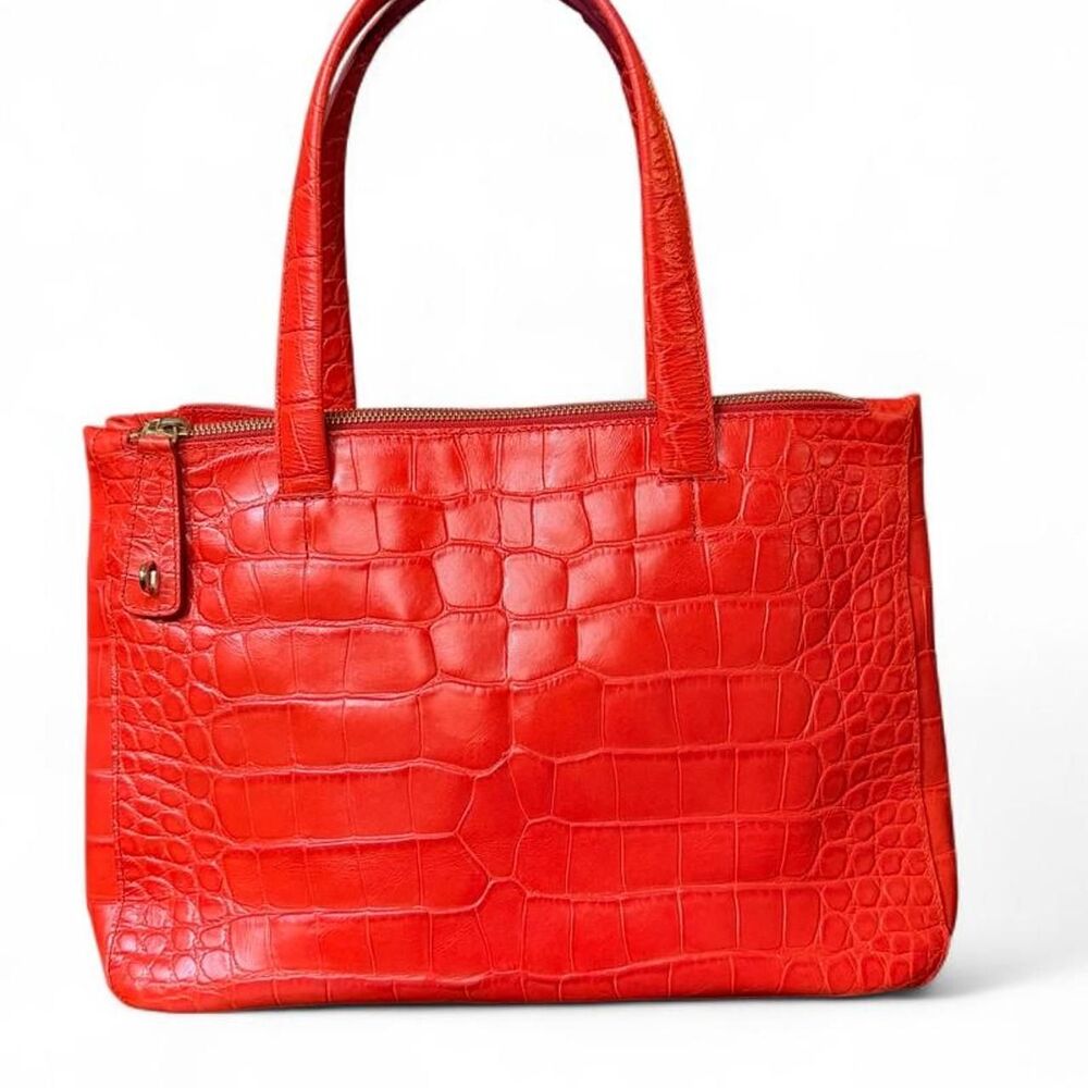 Furla Orange Croc Embossed Leather Satchel Top Handle Crossbody Bag Italy